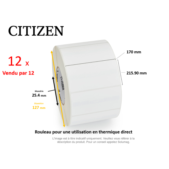 12 x rouleaux d'étiquettes 170x215,90mm, Citizen