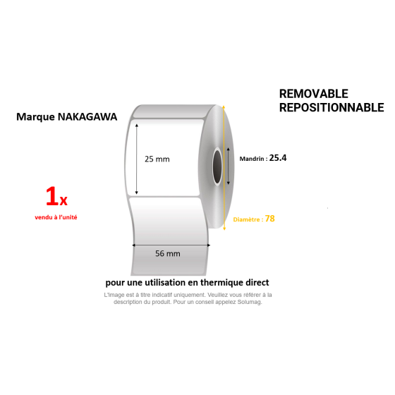 1 x rouleau d'étiquettes 56x25mm repositionnable