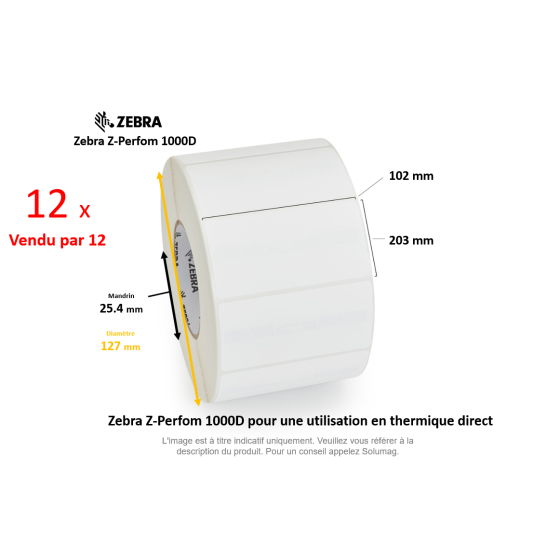 12 x rouleaux d'étiquettes 102x203mm, type Z-Perform 1000D