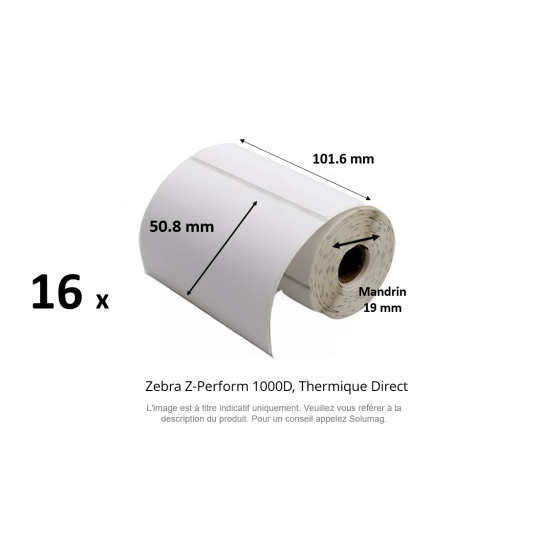 16 x rouleaux d'étiquettes 101,6x50,8mm, type 1000D, mandrin 19mm