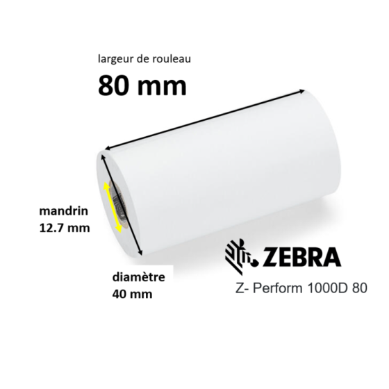 50 x rouleaux de tickets 80 mm, Zebra Z-Perform 1000D 80, papier thermique