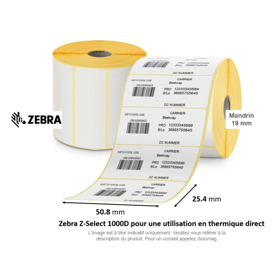 16 x rouleaux d'étiquettes 50,8x25,4mm , Zebra Z-Perform 1000D