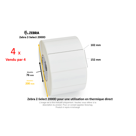 4 x rouleaux d'étiquettes102x152mm, type 2000D