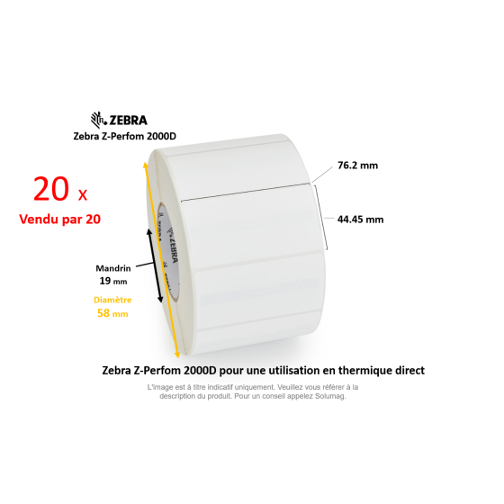 20 x rouleaux d'étiquettes 76,2x44,45mm, type 2000D