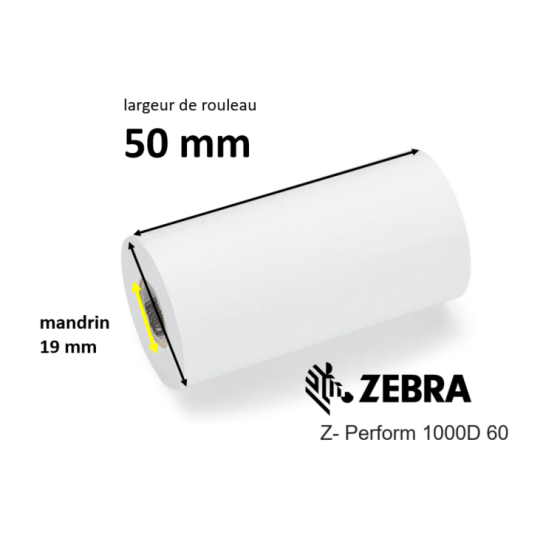 30 x rouleaux de tickets 50 mm, Zebra Z-Perform 1000D 60, papier thermique,