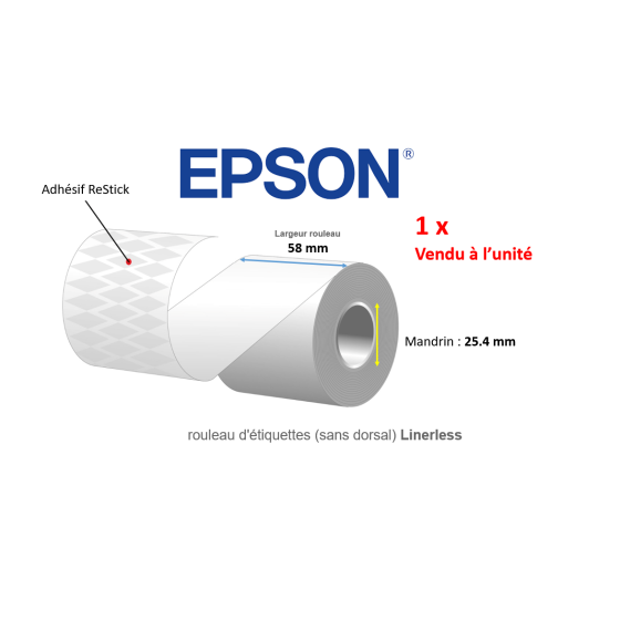 1 x ReStick, rouleau d'étiquettes 58 mm, papier thermique Linerless