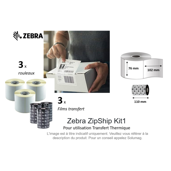KIT d'expédition Zebra ZipShip Kit1 (3 rouleaux + 3 films transfert)
