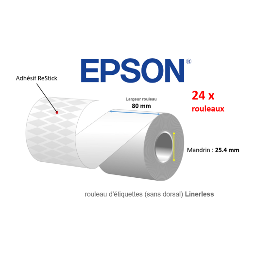 24 x ReStick, rouleaux d'étiquettes 80 mm, papier thermique linerless