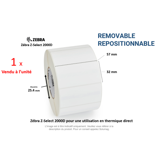 1 x rouleau d'étiquettes 57x32mm, type 2000D, repositionnable