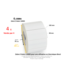 4 x rouleaux d'étiquettes 102x38mm, Zebra Z-Perform 1000D