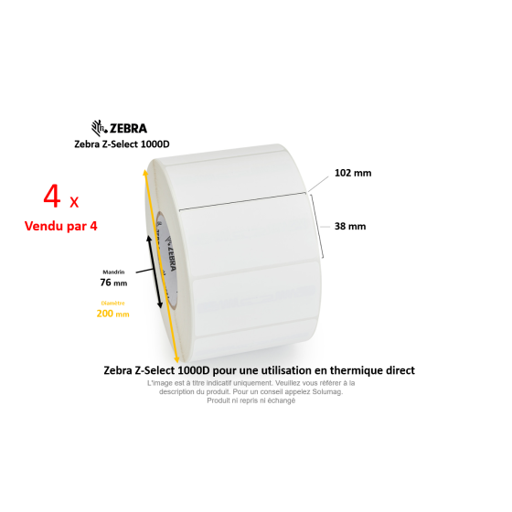 4 x rouleaux d'étiquettes 102x38mm, Zebra Z-Perform 1000D