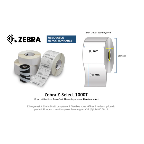 8 x rouleaux d'étiquettes 76x25mm, repositionnable, Zebra 1000T