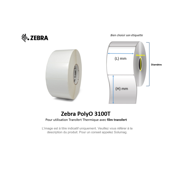 10 x rouleaux d'étiquettes 51x25mm Zebra PolyO 3100T