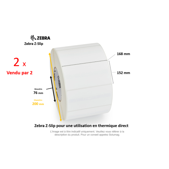 2 x rouleaux d'étiquettes 168x152mm, Zebra Z-Slip