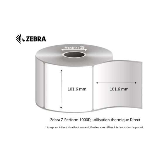 16 x rouleaux d'étiquettes 101,6x101,6mm, Zebra Z-Perform 1000D, papier thermique,