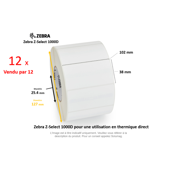 12 x rouleaux d'étiquettes 102x38mm, type 1000D