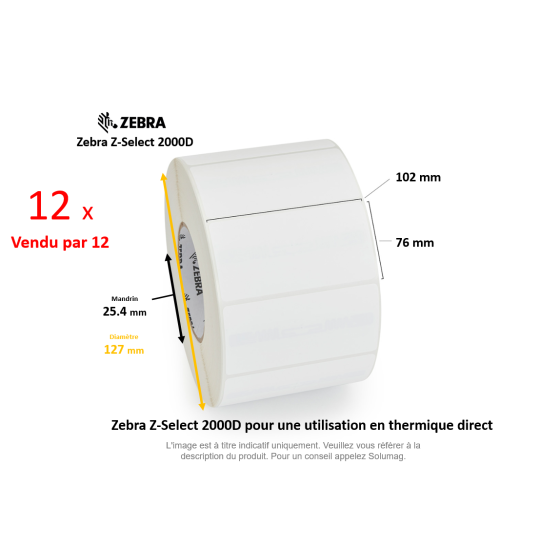 12 x rouleaux d'étiquettes 102x76mm, type 2000D