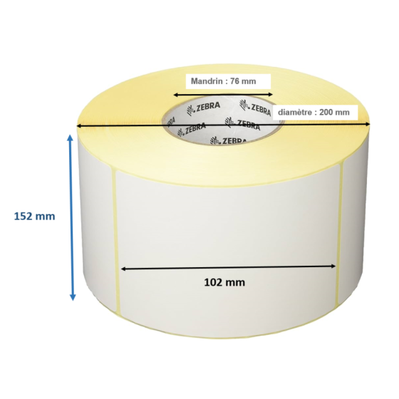 4 x rouleaux d'étiquettes 102x152mm, Zebra, papier normal,