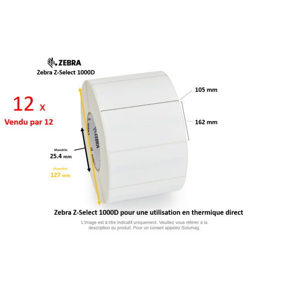 12 x rouleaux d'étiquettes 105x162mm, Zebra Z-Perform 1000D