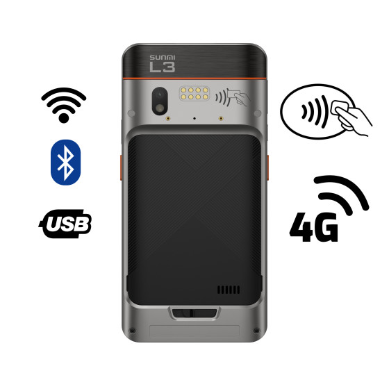 Sunmi L3, Double NFC, USB-C, BT (BLE), WiFi (Wi-Fi), 4G, NFC, Android, en kit (USB)