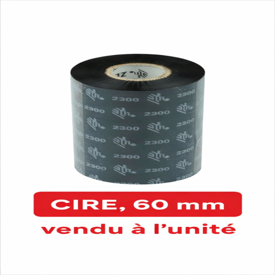 1 x ruban de transfert thermique, cire, 60 mm, Zebra ZipShip 2300  (à l'unité)