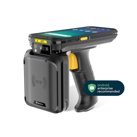 Newland MT93 Pro UHF, 2D, 14 cm (5.5''), GPS, pistolet, RFID, USB-C, BT, Wi-Fi, Android, en kit, RB