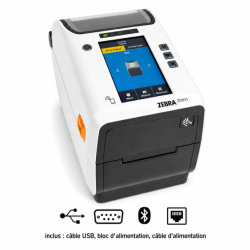Zebra ZD621d Healthcare, 203 dpi, écran (couleur), RTC, USB, USB Host, RS232, BT (BLE), Ethernet, blanc (ZD6AH42-D0EF00EZ)
