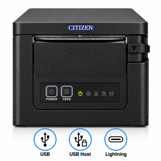 Citizen CT-S751, USB, USB Host, Lightning, 8 pts/mm (203 dpi), massicot, noir