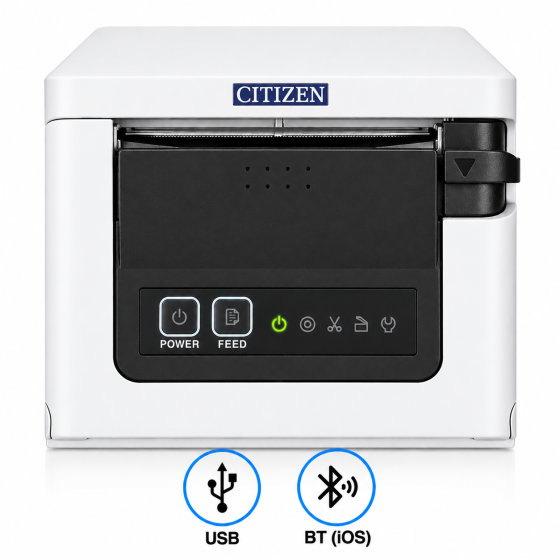 Citizen CT-S751, USB, BT (iOS), 8 pts/mm (203 dpi), massicot, blanc