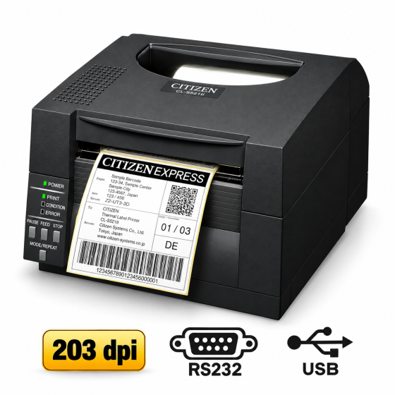 CL-S521II, 203 dpi, double interface RS232, USB, noir