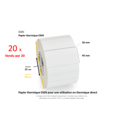 20 x rouleaux d'étiquettes 56x45mm, papier thermique, ESEN