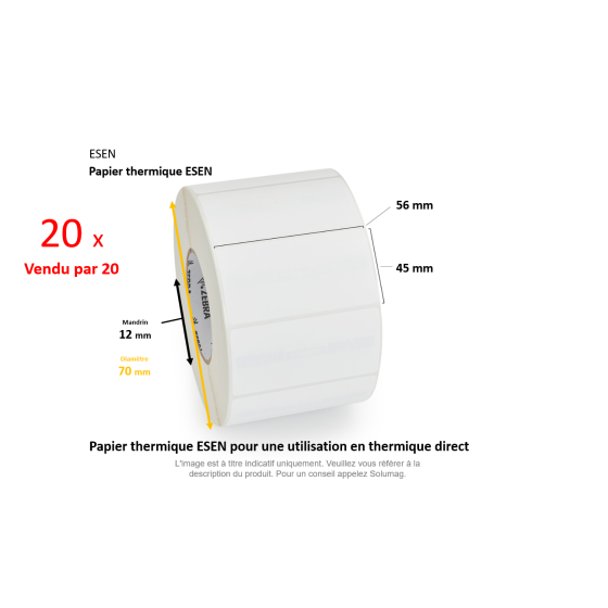 20 x rouleaux d'étiquettes 56x45mm, papier thermique, ESEN