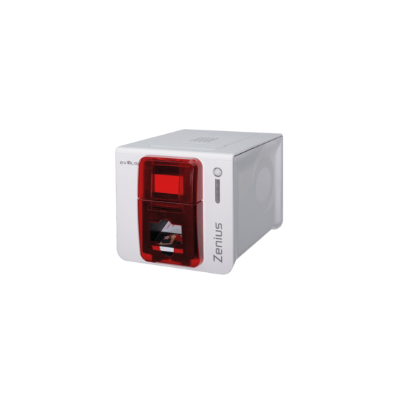 Evolis Zenius Expert, 1 face, 12 pts/mm (300 dpi), USB, Ethernet, encodeur magnétique, LCM, rouge